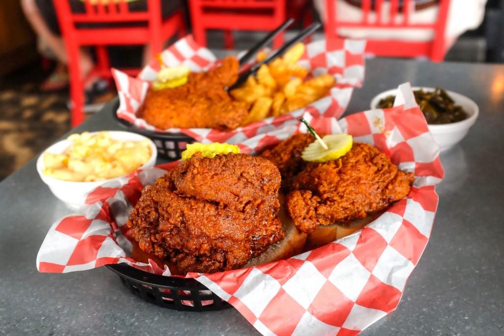 Hattie B's Hot Chicken with Mac-and-Cheese and Greens