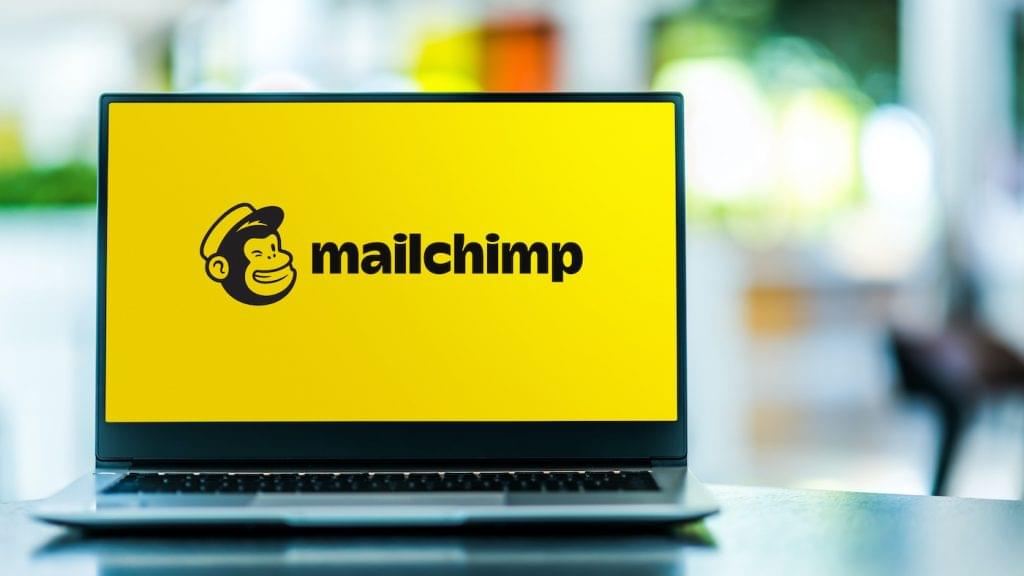 Laptop with the Mailchimp logo.