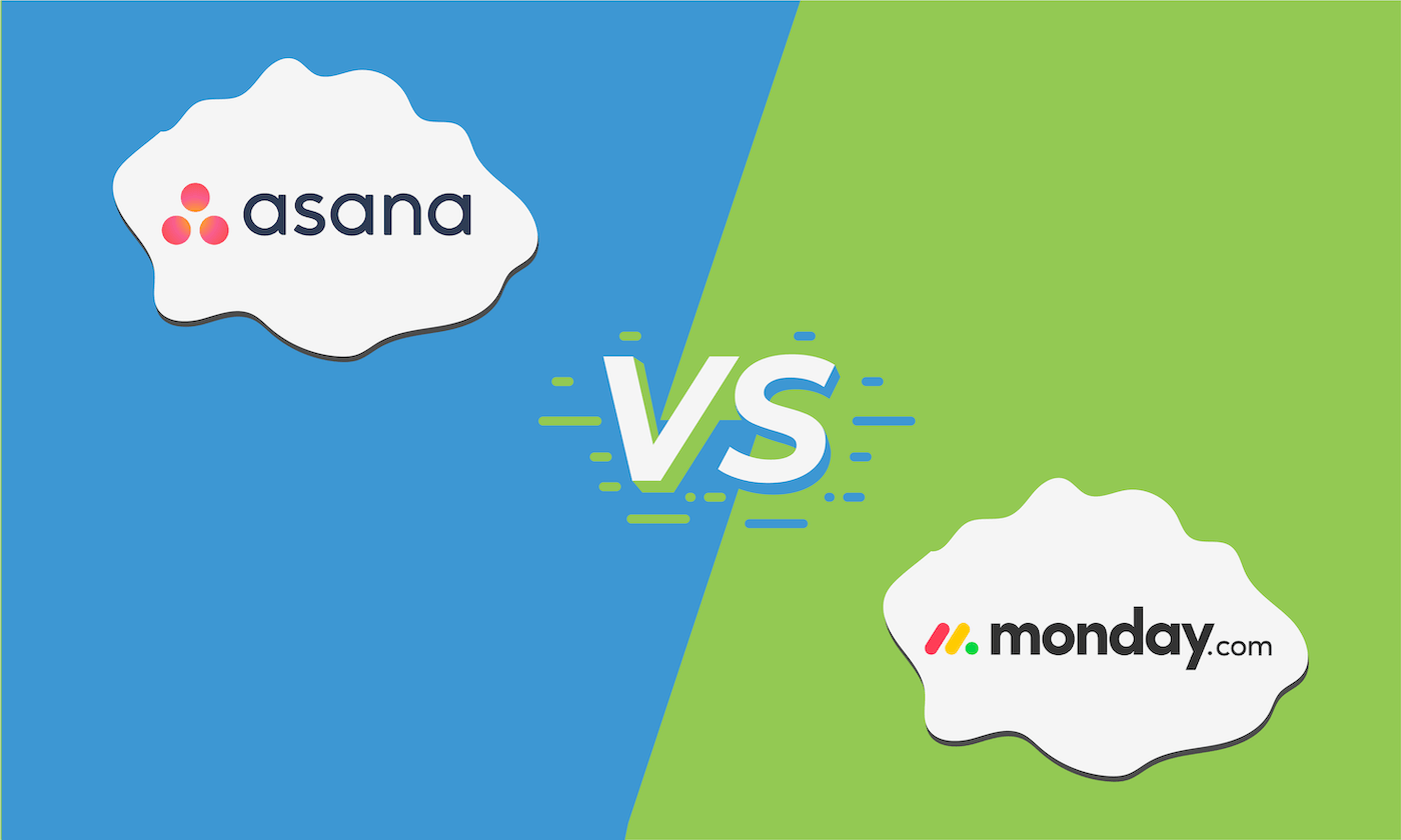 Graphic showing the logos for Asana and Monday.com with "VS" in between them.