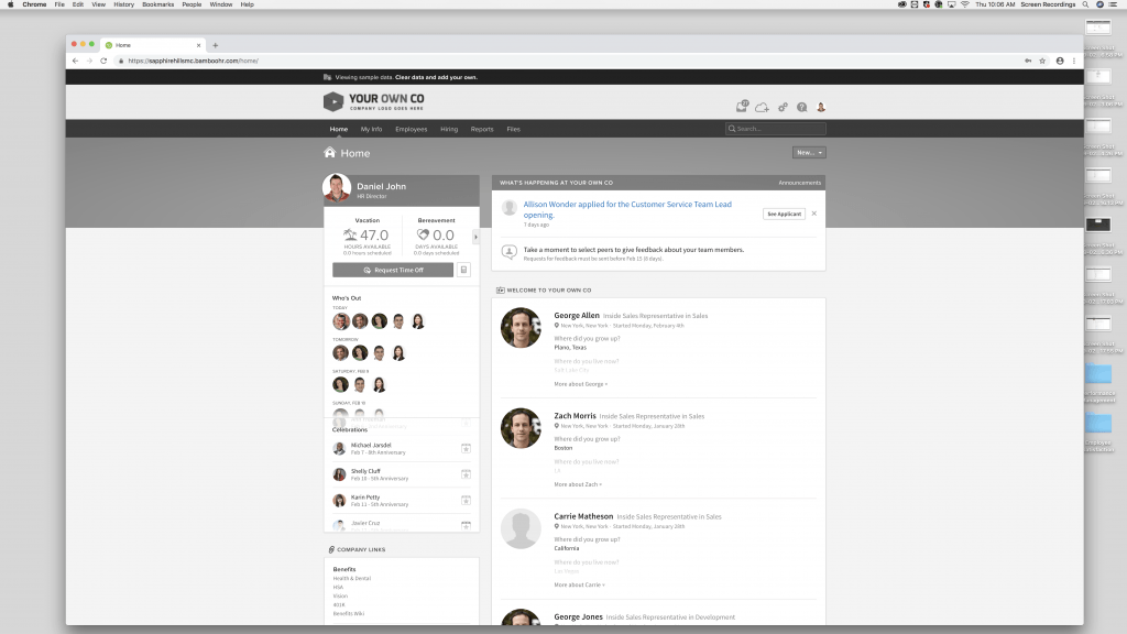 BambooHR Product Interface.