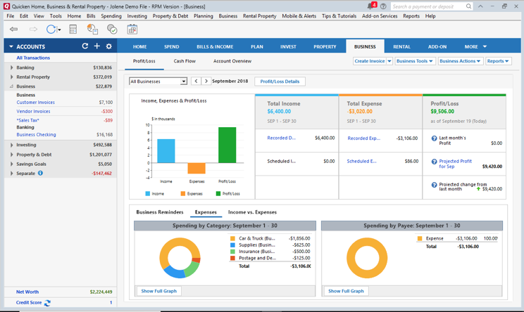 Quicken Home & Business also uses a visual dashboard for budgeting.