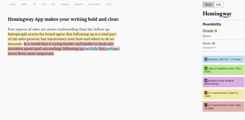 The Hemingway app analyses our writing for readability and suggests changes