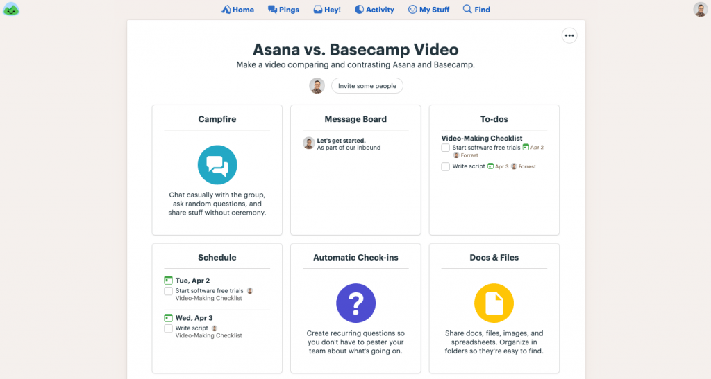 Creating a project in Basecamp allows you to message users, post updates, add to-do lists, and more.