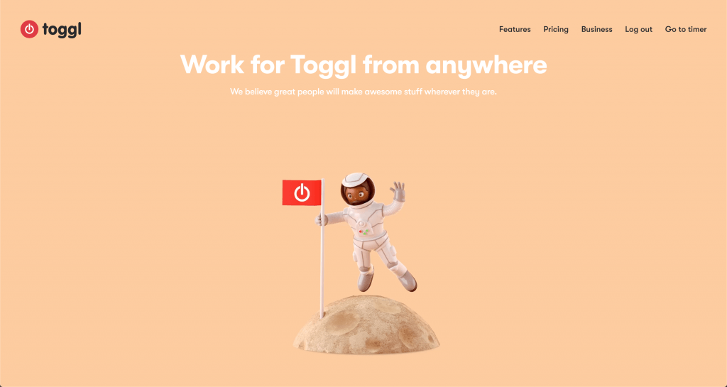 Screenshot of the careers page on Toggl's website.