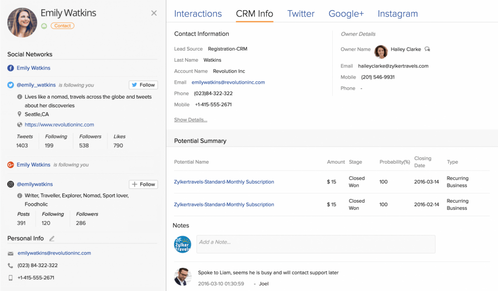 zoho crm contact information. 